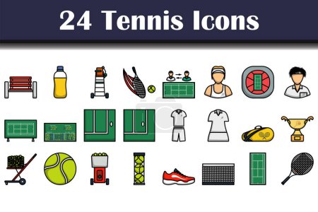 Ensemble d'icônes de tennis. contour audacieux modifiable avec la conception de remplissage de couleur. Illustration vectorielle.