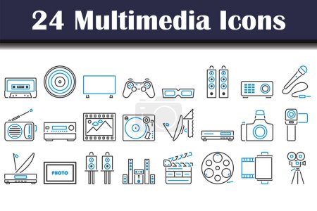 Conjunto de iconos multimedia. Esquema audaz editable con diseño de relleno de color. Ilustración vectorial.