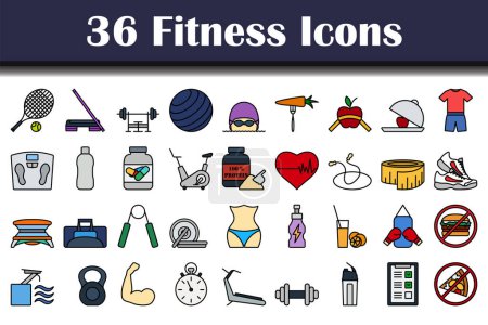 Fitness Icon Set. Editable Bold Outline With Color Fill Design. Vector Illustration.