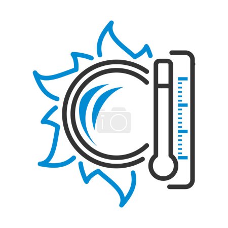 Icon Of Sun And Thermometer. Editable Bold Outline With Color Fill Design. Vector Illustration.