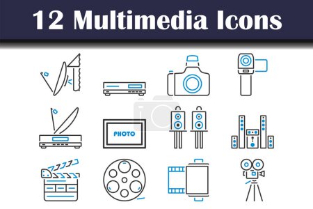 Multimedia Icon Set. Editable Bold Outline With Color Fill Design. Vector Illustration.