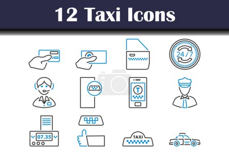 Taxi Icon Set. Esquema audaz editable con diseño de relleno de color. Ilustración vectorial.