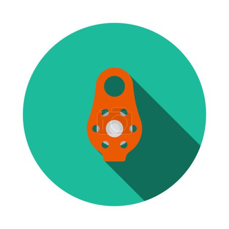 Alpinist Pulley Icon. Flat Circle Stencil Design With Long Shadow. Vector Illustration.