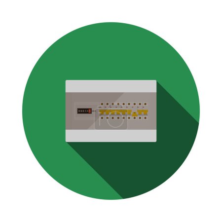 Circuit Breakers Box Icon. Flat Circle Schablonendesign mit langem Schatten. Vektorillustration.