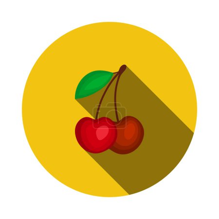 Ikone der Kirsche in Ui-Farben. Flat Circle Schablonendesign mit langem Schatten. Vektorillustration.