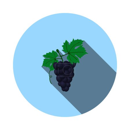 Icon Of Grape In Ui Colors. Flat Circle Stencil Design With Long Shadow. Vector Illustration.