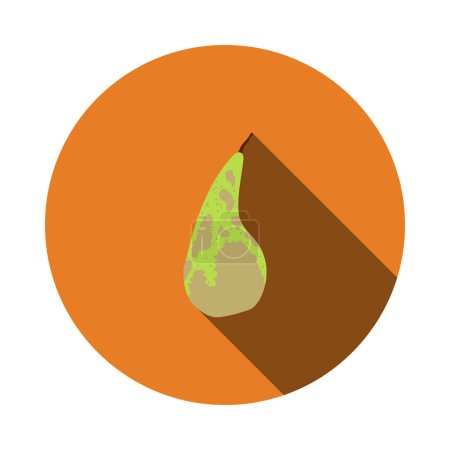 Icon Of Pear In Ui Colors. Flat Circle Stencil Design With Long Shadow. Vector Illustration.