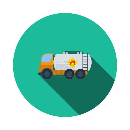 Illustration for Oil Truck Icon. Flat Circle Stencil Design With Long Shadow. Vector Illustration. - Royalty Free Image