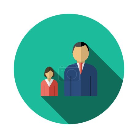 Man Boss With Subordinate Lady Icon. Flat Circle Stencil Design With Long Shadow. Vector Illustration.