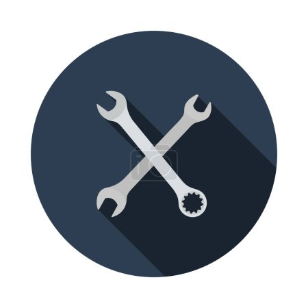 Crossed Wrench Icon. Flat Circle Stencil Design With Long Shadow. Vector Illustration.