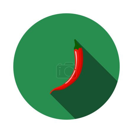 Chili Pepper Icon. Flat Circle Stencil Design With Long Shadow. Vector Illustration.