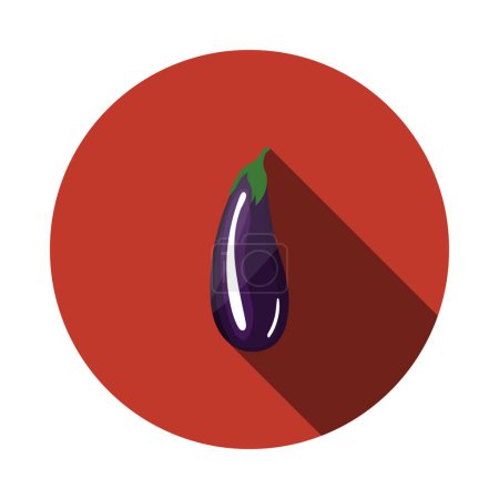 Eggplant Icon. Flat Circle Stencil Design With Long Shadow. Vector Illustration.