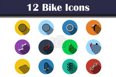 Bike Icon Set vorhanden. Flaches Design mit langem Schatten. Vektorillustration.