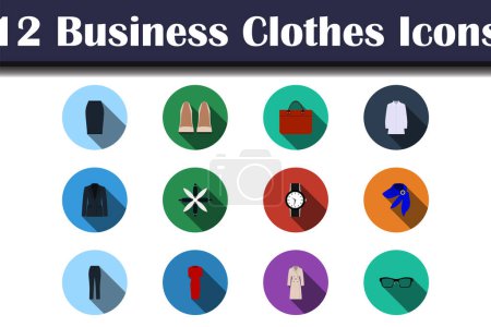 Business Clothes Icon Set vorhanden. Flaches Design mit langem Schatten. Vektorillustration.