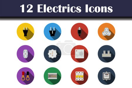 Electrics Icon Set. Flat Design With Long Shadow. Vector illustration.