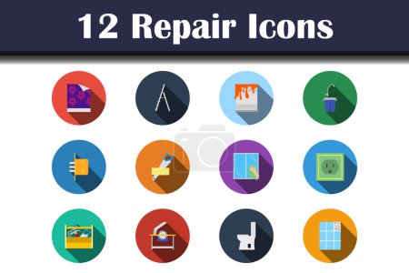 Repair Icon Set. Flat Design With Long Shadow. Vector illustration.