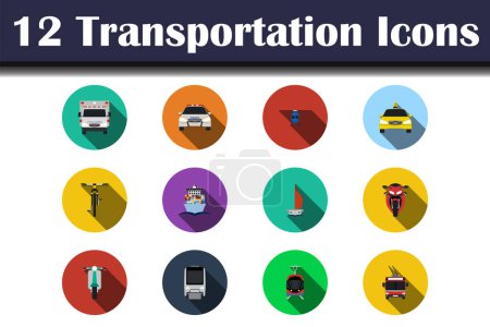 Ilustración de Conjunto de iconos de transporte. Diseño plano con sombra larga. Ilustración vectorial. - Imagen libre de derechos
