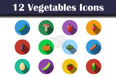 Vegetables Icon Set. Flat Design With Long Shadow. Vector illustration.