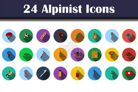 Alpinist Icon Set. Flat Design With Long Shadow. Vector illustration.