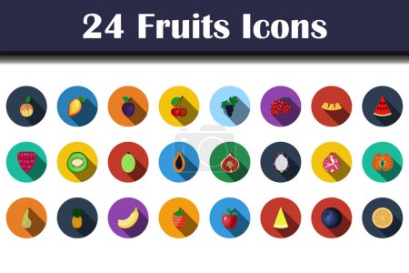 Fruits Icon Set. Flat Design With Long Shadow. Vector illustration.