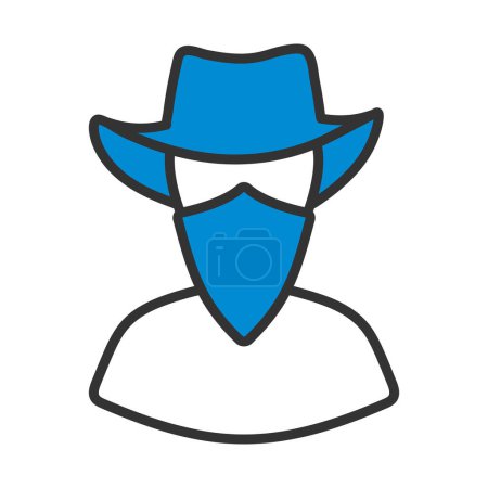 Cowboy With A Scarf On Face Icon. Editable Bold Outline With Color Fill Design. Vector Illustration.