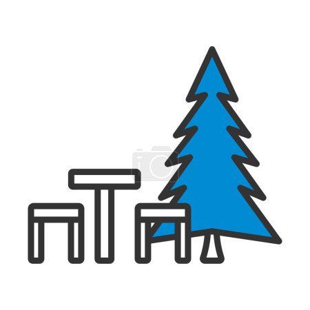 Icon Of Park Seat And Pine Tre. Editable Bold Outline With Color Fill Design. Vector Illustration.