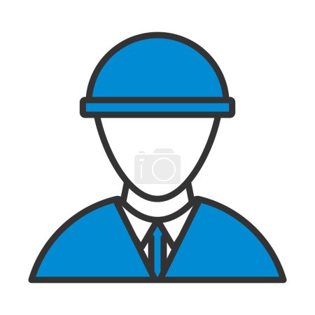 Icono de la cabeza del trabajador de la construcción en el casco. Esquema audaz editable con diseño de relleno de color. Ilustración vectorial.