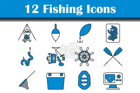 Juego de iconos de pesca. Esquema audaz editable con diseño de relleno de color. Ilustración vectorial.