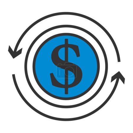 Icono de moneda de devolución de efectivo. Esquema audaz editable con diseño de relleno de color. Ilustración vectorial.