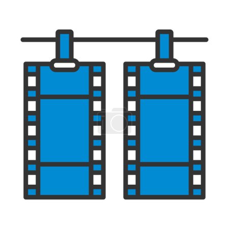 Icon Of Photo Film Drying On Rope With Clothespin. Editable Bold Outline With Color Fill Design. Vector Illustration.