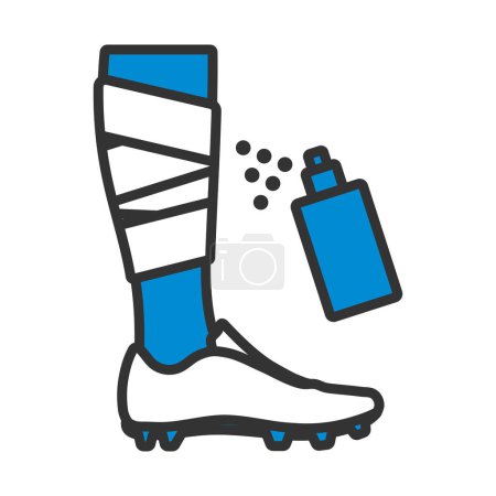 Icon Of Bandaged Leg With Aerosol Anesthetic. Editable Bold Outline With Color Fill Design. Vector Illustration.