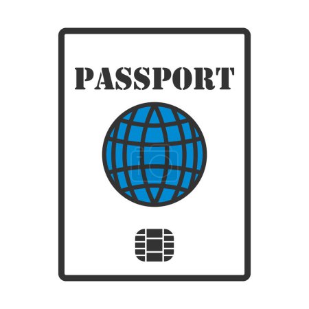 Icono del pasaporte con chip. Esquema audaz editable con diseño de relleno de color. Ilustración vectorial.
