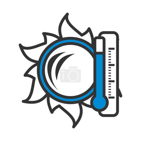 Ikone der Sonne und Thermometer. Editierbare kühne Umrisse mit Farbfülldesign. Vektorillustration.
