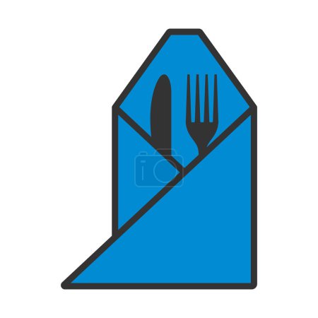 Icon Of Fork And Knife Wrapped In Napkin. Editable Bold Outline With Color Fill Design. Vector Illustration.