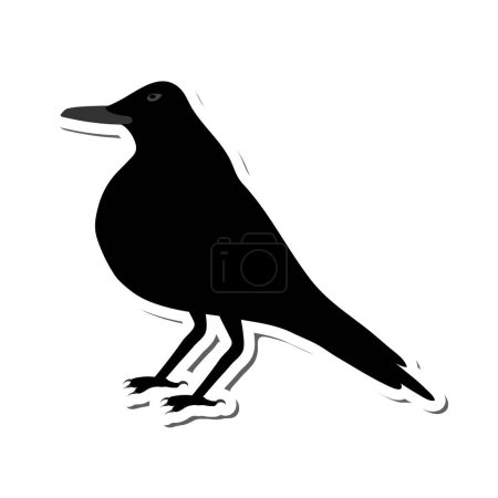 Crow Sticker With Shadow Over White Background for Creating Halloween Designs.  Vector illustration.