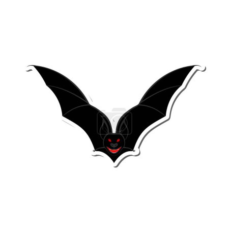Halloween Feiertags-Sticker mit Schattenelement. Fliegende Fledermaus über weißem Hintergrund zum Erstellen von Halloween-Designs. Vektorillustration.