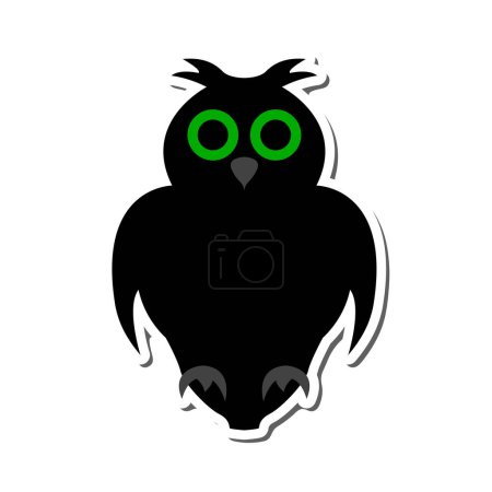 Illustration for Halloween black owl sticker with shadow. Vector illustration. - Royalty Free Image