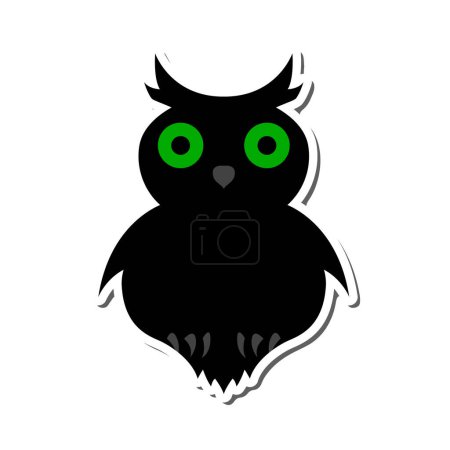 Illustration for Halloween black owl sticker with shadow. Vector illustration. - Royalty Free Image