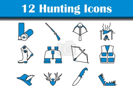 Set de iconos de caza. Diseño plano. Ilustración vectorial totalmente editable. Texto ampliado.
