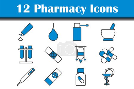 Set de iconos de farmacia. Esquema audaz editable con diseño de relleno de color. Ilustración vectorial.