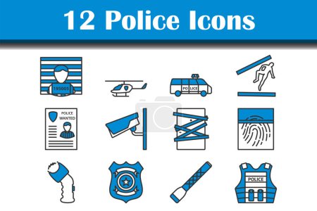 Police Icon Set. Editable Bold Outline With Color Fill Design. Vector Illustration.