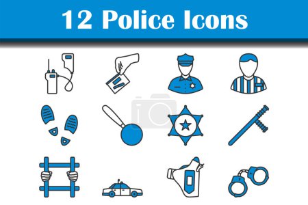 Police Icon Set. Editable Bold Outline With Color Fill Design. Vector Illustration.