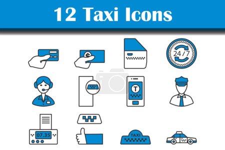 Taxi Icon Set. Esquema audaz editable con diseño de relleno de color. Ilustración vectorial.