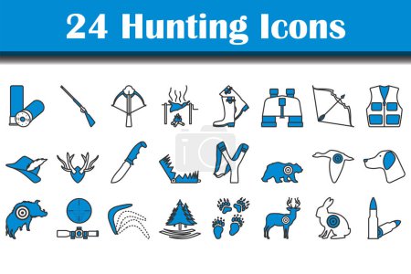 Set de iconos de caza. Diseño plano. Ilustración vectorial totalmente editable. Texto ampliado.
