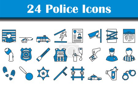 Conjunto de iconos de policía. Esquema audaz editable con diseño de relleno de color. Ilustración vectorial.