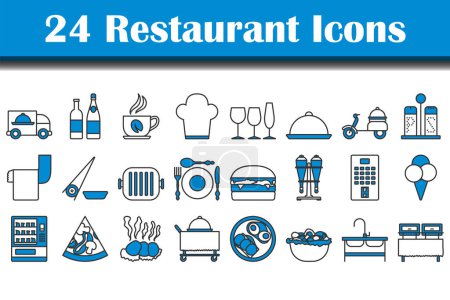 Set de iconos de restaurante. Esquema audaz editable con diseño de relleno de color. Ilustración vectorial.