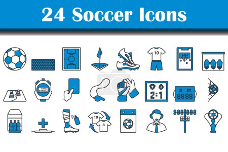 Ensemble d'icônes de football. contour audacieux modifiable avec la conception de remplissage de couleur. Illustration vectorielle.