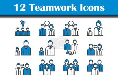 Teamwork Icon Set. Editable Bold Outline With Color Fill Design. Vector Illustration.