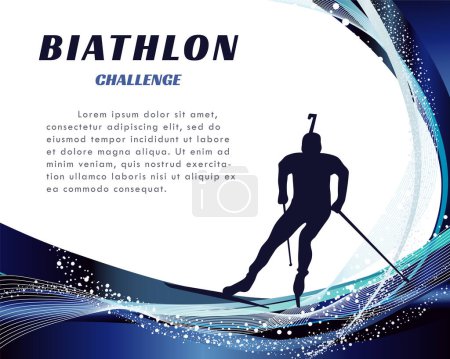 Biathlon Challenge Banner mit abstraktem Winterhintergrund. Biathlet-Silhouette. Design von Winterspielen. Vektorillustration.