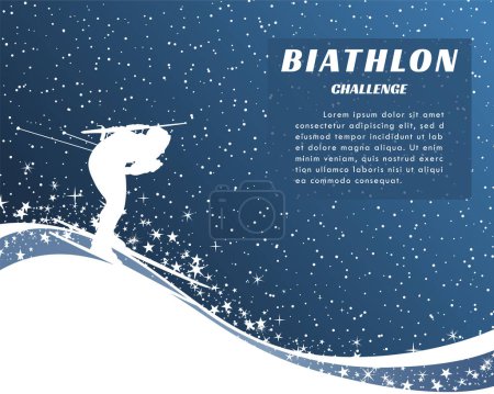Biathlon Challenge Banner mit abstraktem Winterhintergrund. Biathlet-Silhouette. Design von Winterspielen. Vektorillustration.